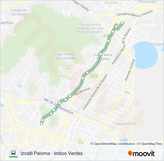 IZCALLI PALOMA - INDIOS VERDES Bus Line Map