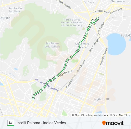 IZCALLI PALOMA - INDIOS VERDES bus Line Map