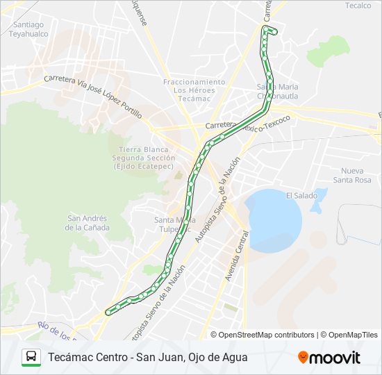 Mapa de TECÁMAC CENTRO - SAN JUAN, OJO DE AGUA de autobús