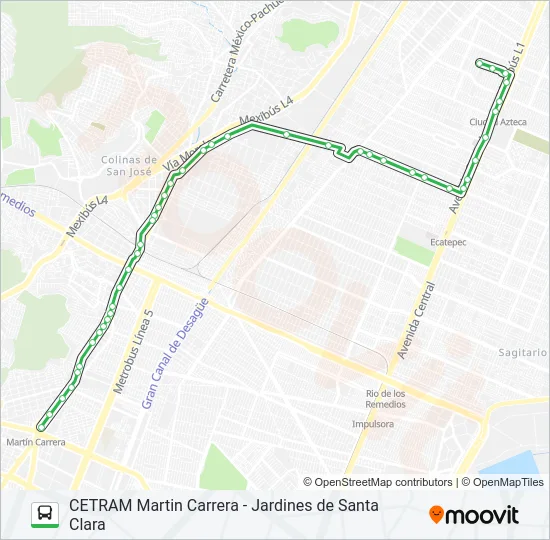 CETRAM MARTIN CARRERA - JARDINES DE SANTA CLARA Bus Line Map
