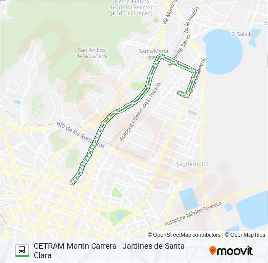 CETRAM MARTIN CARRERA - JARDINES DE SANTA CLARA Bus Line Map
