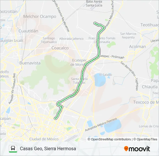 METRO MARTÍN CARRERA - CASAS GEO, SIERRA HERMOSA Bus Line Map