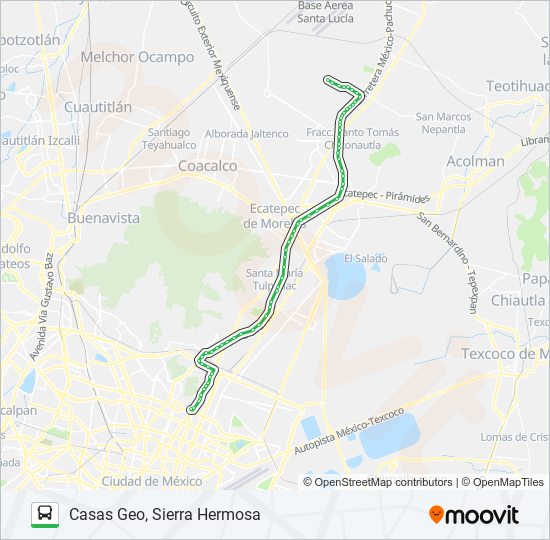 METRO MARTÍN CARRERA - CASAS GEO, SIERRA HERMOSA bus Line Map