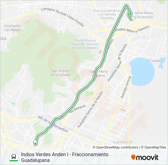 INDIOS VERDES ANDEN I - FRACCIONAMIENTO GUADALUPANA Bus Line Map