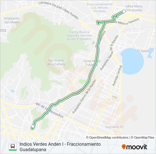 Mapa de INDIOS VERDES ANDEN I - FRACCIONAMIENTO GUADALUPANA de autobús