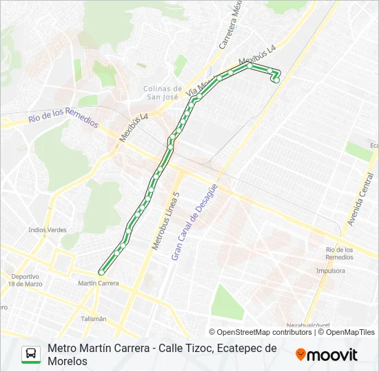 METRO MARTÍN CARRERA - CALLE TIZOC, ECATEPEC DE MORELOS Bus Line Map