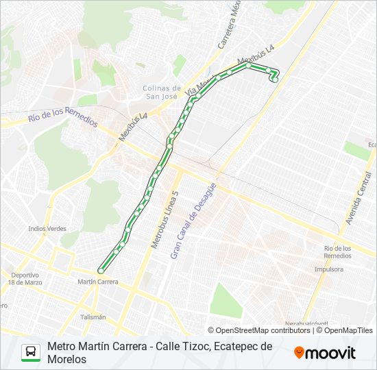 METRO MARTÍN CARRERA - CALLE TIZOC, ECATEPEC DE MORELOS bus Line Map