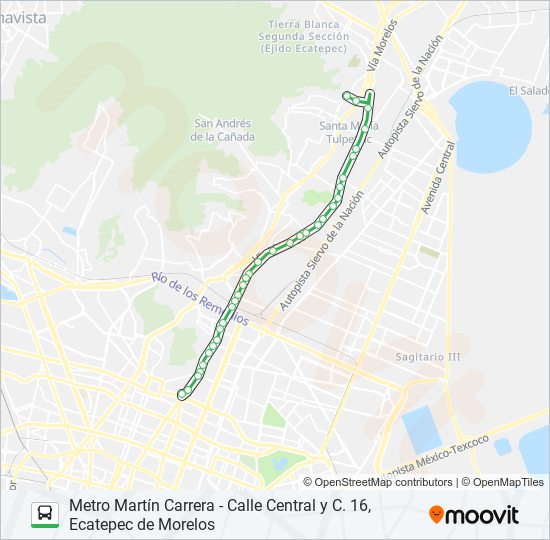 METRO MARTÍN CARRERA - CALLE CENTRAL Y C. 16, ECATEPEC DE MORELOS bus Line Map