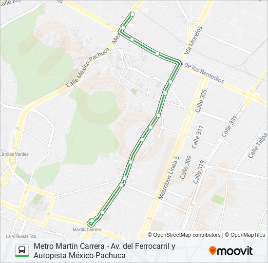 Mapa de METRO MARTÍN CARRERA - AV. DEL FERROCARRIL Y AUTOPISTA MÉXICO-PACHUCA de autobús