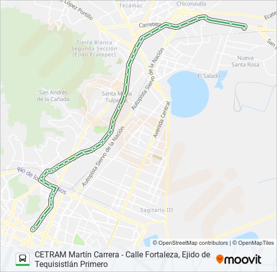 CETRAM MARTÍN CARRERA - CALLE FORTALEZA, EJIDO DE TEQUISISTLÁN PRIMERO bus Line Map