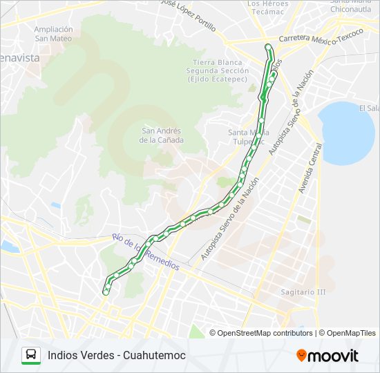 Mapa de INDIOS VERDES - CUAHUTEMOC de autobús