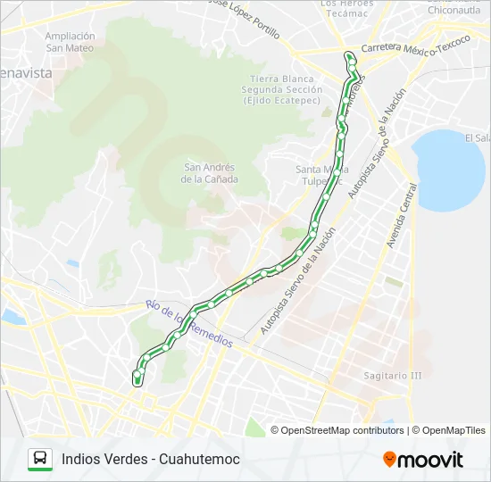 INDIOS VERDES - CUAHUTEMOC Bus Line Map