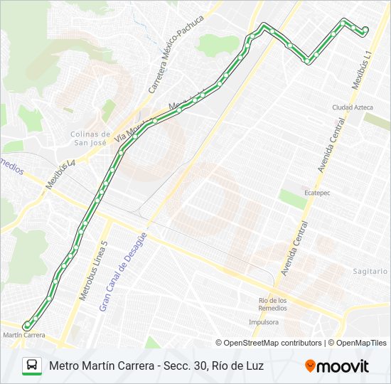 Mapa de METRO MARTÍN CARRERA - SECC. 30, RÍO DE LUZ de autobús