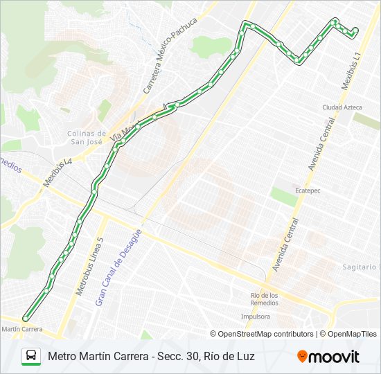 METRO MARTÍN CARRERA - SECC. 30, RÍO DE LUZ bus Line Map
