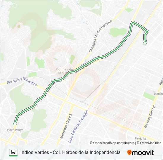 INDIOS VERDES - COL. HÉROES DE LA INDEPENDENCIA Bus Line Map