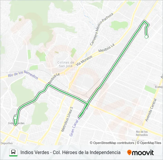 INDIOS VERDES - COL. HÉROES DE LA INDEPENDENCIA Bus Line Map