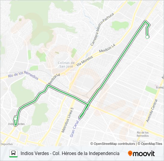 INDIOS VERDES - COL. HÉROES DE LA INDEPENDENCIA bus Line Map