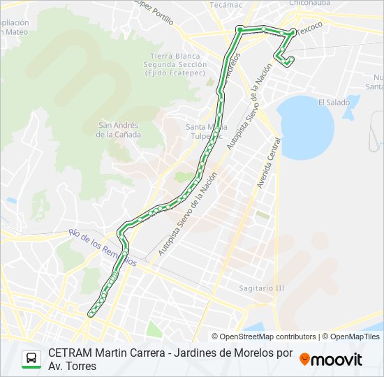 CETRAM MARTIN CARRERA - JARDINES DE MORELOS POR AV. TORRES bus Line Map