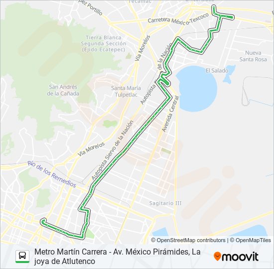 METRO MARTÍN CARRERA - AV. MÉXICO PIRÁMIDES, LA JOYA DE ATLUTENCO bus Line Map