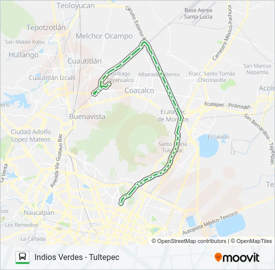 INDIOS VERDES - TULTEPEC Bus Line Map