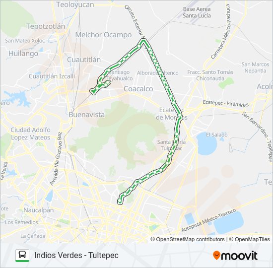 Mapa de INDIOS VERDES - TULTEPEC de autobús