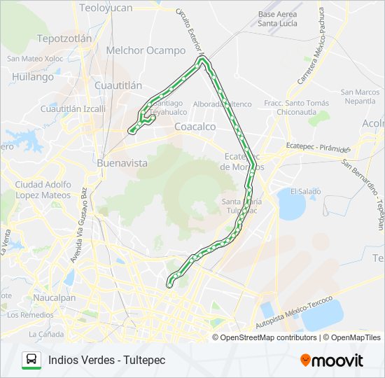 INDIOS VERDES - TULTEPEC bus Line Map
