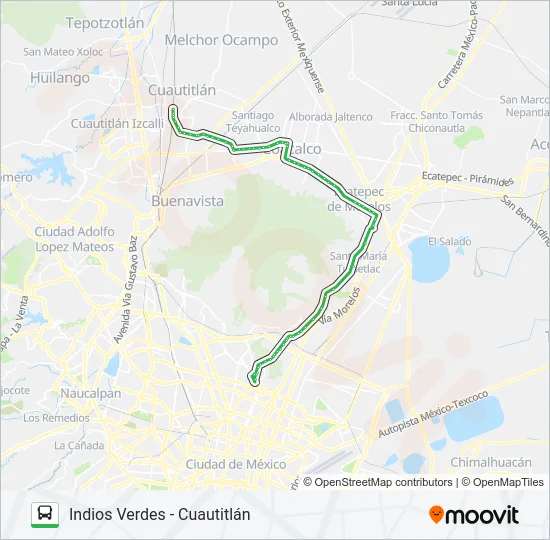 INDIOS VERDES - CUAUTITLÁN Bus Line Map