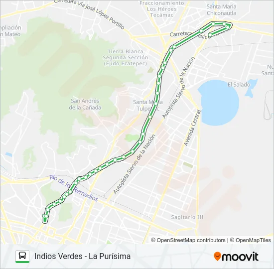 INDIOS VERDES - LA PURÍSIMA Bus Line Map