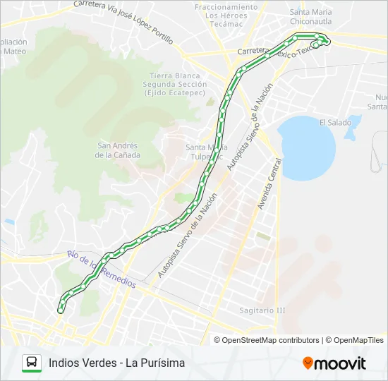 INDIOS VERDES - LA PURÍSIMA Bus Line Map
