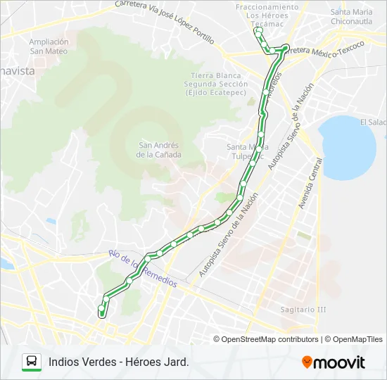 INDIOS VERDES - HÉROES JARD. Bus Line Map