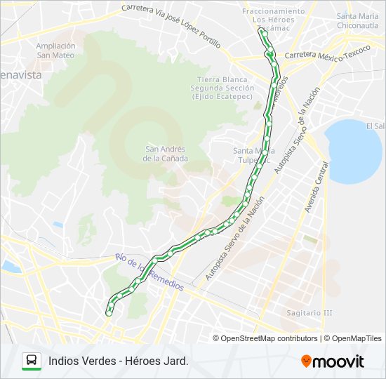 Mapa de INDIOS VERDES - HÉROES JARD. de autobús