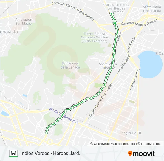 INDIOS VERDES - HÉROES JARD. Bus Line Map