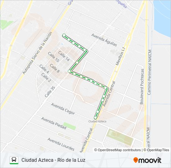 Mapa de CIUDAD AZTECA - RÍO DE LA LUZ de autobús