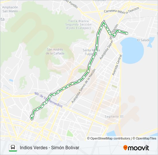 Mapa de INDIOS VERDES - SIMÓN BOLIVAR de autobús