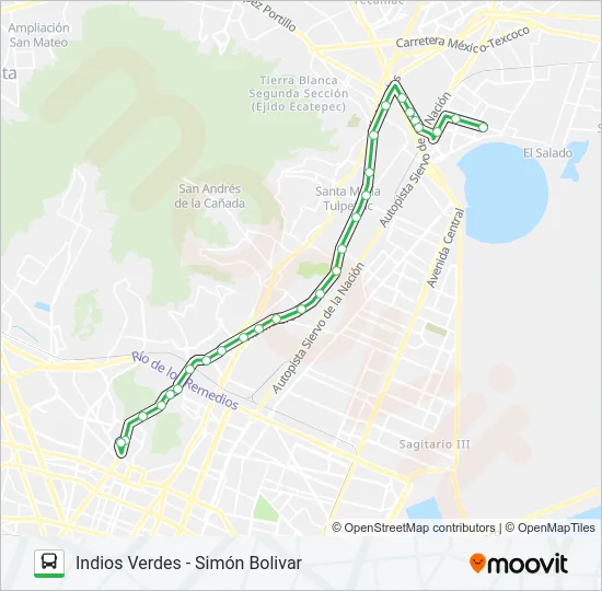INDIOS VERDES - SIMÓN BOLIVAR Bus Line Map