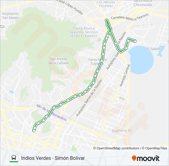 Mapa de INDIOS VERDES - SIMÓN BOLIVAR de autobús