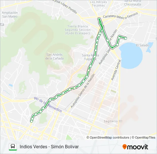 INDIOS VERDES - SIMÓN BOLIVAR Bus Line Map