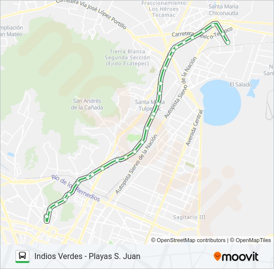 Mapa de INDIOS VERDES - PLAYAS S. JUAN de autobús