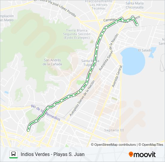 Mapa de INDIOS VERDES - PLAYAS S. JUAN de autobús