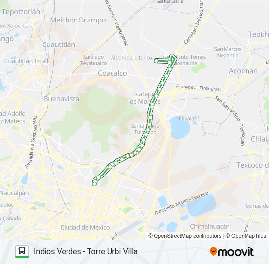 Mapa de INDIOS VERDES - TORRE URBI VILLA de autobús