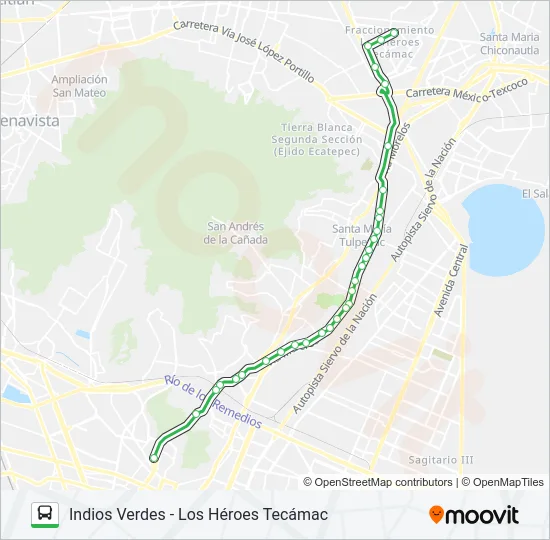 INDIOS VERDES - LOS HÉROES TECÁMAC Bus Line Map