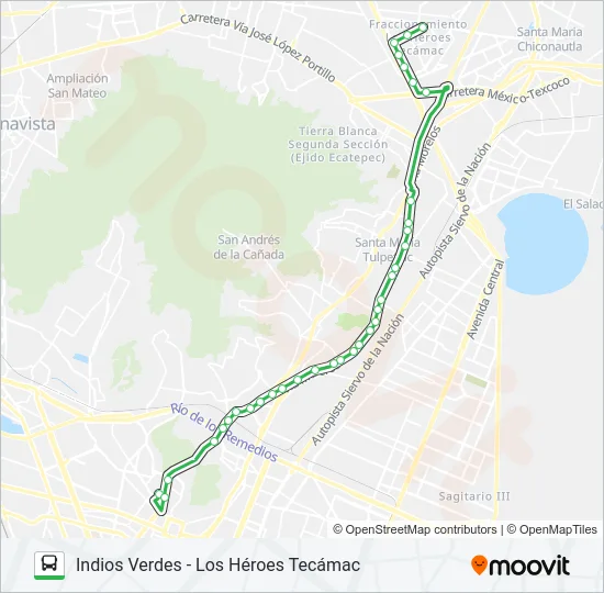INDIOS VERDES - LOS HÉROES TECÁMAC Bus Line Map