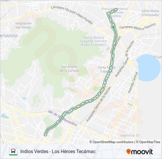 INDIOS VERDES - LOS HÉROES TECÁMAC bus Line Map