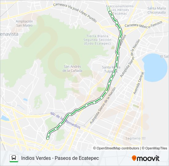 Mapa de INDIOS VERDES - PASEOS DE ECATEPEC de autobús