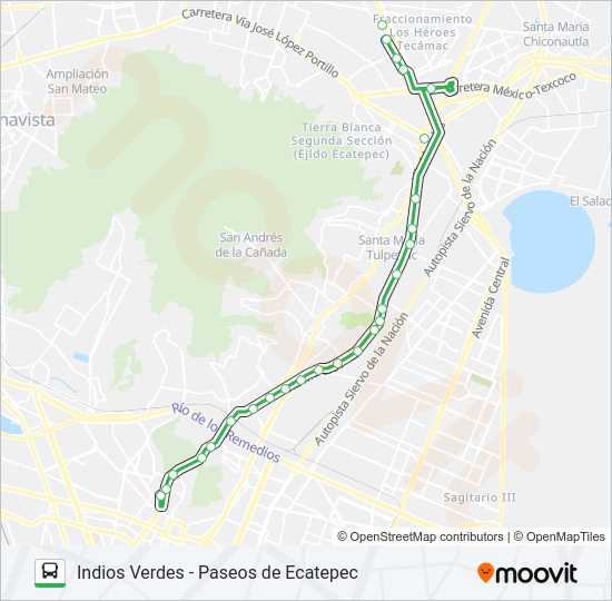 Mapa de INDIOS VERDES - PASEOS DE ECATEPEC de autobús