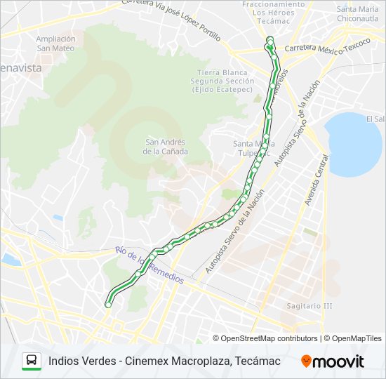 INDIOS VERDES - CINEMEX MACROPLAZA, TECÁMAC Bus Line Map