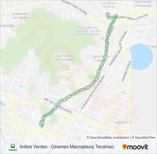 INDIOS VERDES - CINEMEX MACROPLAZA, TECÁMAC Bus Line Map