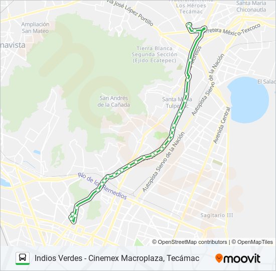 INDIOS VERDES - CINEMEX MACROPLAZA, TECÁMAC bus Line Map