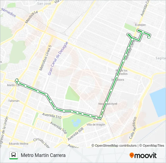 METRO MARTÍN CARRERA - SAN MARCOS, ECATEPEC Bus Line Map