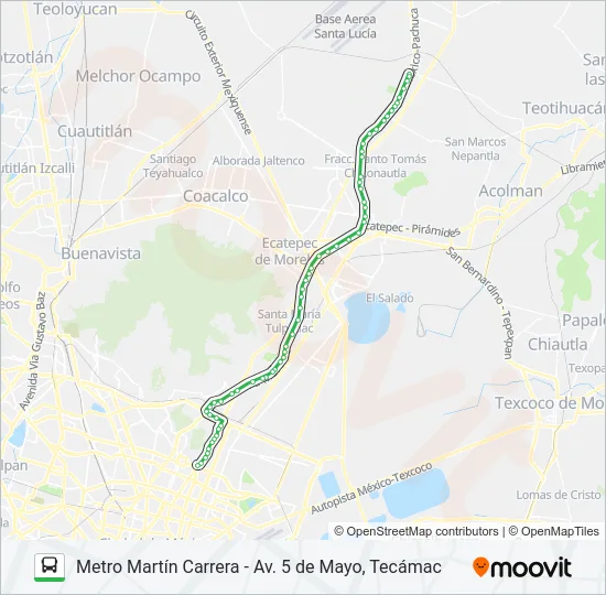 METRO MARTÍN CARRERA - AV. 5 DE MAYO, TECÁMAC Bus Line Map